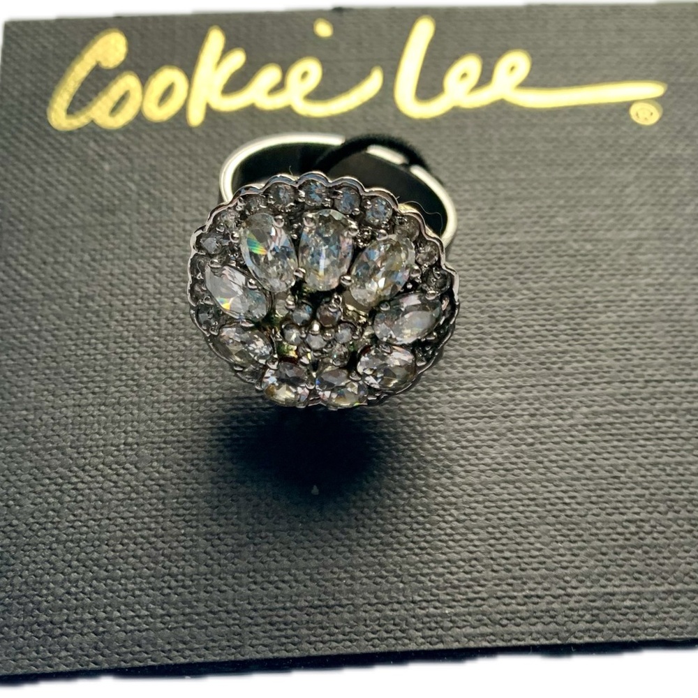 🔮 Genuine Crystal Adjustable Silver Tone Ring by Cookie Lee - Picture 3 of 6